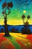 Placeholder: macabre; a sinister landscape painting in the style of Van Gogh