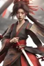 Placeholder: woman samurai red sword 3d render photo, cinematic