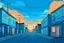 Placeholder: cartoon image: a blue street with a muted sunsetin the background