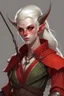 Placeholder: burnt red tiefling with white hair and white eyes rogue