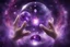 Placeholder: kundalini, connected to the universe, few colours of galaxy, holding galaxies in few hands in glass balls, purple colours