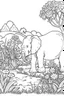 Placeholder: Outline art, elephant in the garden, cartoon style, low detail, --ar 9:11