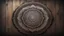 Placeholder: Hyper Realistic Grunge Rustic Grungy Mandala on wooden plank on dark rustic wall & dark vignette effect