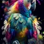 Placeholder: Parrot portrait, Beautiful and pretty By Mandy Disher, full body, all angles, fantastical otherworldly, white flowers, vibrant colors, red, blue, yellow, purple, green, intricate infinite fractal micro synapses diamond feathers, intricate details, Ismail Inceoglu, bokeh,