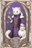 Placeholder: (anthropomorphic white ferret),dressed in ((cleric fantasy)) black and purple clothes with silver holy ornaments, realistic anatomy, fantasy tavern on background, mage and holy symbols around, serious face, hold holy symbol, tired face, in the style of LOISH, look at the vivewer, blue eyes, cute face