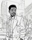 Placeholder: coloring page for teens, simple outlines art, cartoon style, outline drawing, bold outlines, clean and clear outlines, no tones color, no color, no detailed art, art full view, wide angle, white background, GORDON PARKS, African-American photographer and director.