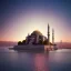 Placeholder: Sultanahmet Istanbul standing back to back under sky, landscape lake, sunset, illustration concept art anime