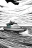 Placeholder: Outline art, no shading, speed boat on the sea, cartoon style, black and white, low detail, --ar 9:11