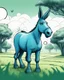 Placeholder: 3D Sketch style, ink, modern aesthetic, elegant and abstract image of a blue, anthropomorphic donkey, with big ears, with a speech bubble that says "Don't be an ass!". The donkey is standing in a lush green field with some trees.