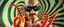 Placeholder: flesh hot dog tentacles, gecko weirdo man, through pin hole pic camera, hot dog commercial caravan magic, blissfull genious, ultra chromatic, cyber jobe, flying yoga magic , lawn mover man movie character, portrait of upper body of cool transparent guy made with nano tape and with shades and mustache and bald head, saw blade beholder eye tyrant flating beholder kin with eyes on each saw blade tooth saying something profound, hypnotic zebra twirl background, with chrome reflections