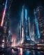 Placeholder: Stunning hyperrealistic futuristic urban landscape at night, cutting-edge modern architecture combined with innovative science fiction elements. Tall skyscrapers with sleek, minimalist designs are juxtaposed with curved structures that emit neon lights. Sky full of stars, the air vibrates with energy. The overall atmosphere captures the essence of progress and innovation, showing the imagination and creativity of humanity