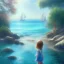 Placeholder: Little girl day, sunny, relaxing, sea, trees, real details anime style, realistic, glowing beach