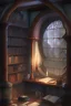 Placeholder: interior of a wizards study, window on the wall