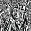 Placeholder: picasso cubism crowd of people black and white screaming