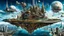 Placeholder: a stunningly weird image of a futuristic floating island-like metropolis using Salvador Dali's paranoiac-critical method, where buildings and structures appear to melt into the skyline cityscape is filled with floating mad, twisted sharp metal shapes that interact with the buildings and each other, forming a surreal tableau of a dreamlike reality. neu-steampunk vibe, essence of the scene in a cinematic manner, with dramatic shadows that enhance the distorted perspectives and bizarre