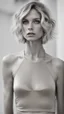 Placeholder: photography of a beautiful anorexic woman, silver satin spaghetti top, sports illustrated, blond short wavy bob haircut, pronounced sternum