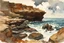 Placeholder: Clouds, rocks, cliffs, rocky land, sci-fi and fantasy, beyond and trascendent, 90's sci-fi movies influence, winslow homer watercolor paintings