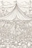 Placeholder: Coloring book page:: Circus: A whimsical illustration of a circus tent with acrobats, clowns, and a ringmaster:: high detail adult coloring book page thin black lines white background, 1 bit line art coloring book, only draw outlines, crisp, thick outlines, use up the entire screen, outline art, storybook illustration –no noise, book, logo, page, letters, words, markers, grayscale, –no black background –ar 3:4 –v 4