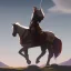 Placeholder: medieval knight traveling on a horse surrounded by mountains