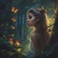 Placeholder: Painting of a beautiful girl, beautiful, pretty face, young girl, fantasy art, Ariana Grande's face, dream, trees, forest, dark night, song, glitter butterflies, fantasy