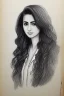 Placeholder: Pencil sketch of Young woman , nurse , Arab features,sad, long wavy hair, full body، on lined paper