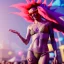 Placeholder: Ultra Realistic photo, medium shot view, drunken dancer bikini woman, carnival scene, monster hair, steampunk. Red hair, confeti, Sunglasses, smile, happy, festival, gradient color fog. highly detailed, concept art, unreal engine 5, ray tracing, RTX, lumen lighting, ultra detail, volumetric lighting, 3d, finely drawn, high definition, high resolution.