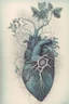 Placeholder: Drawing of a realistic heart where veins connect with creeper plant branches and flowers by salvador dali