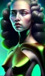 Placeholder: alien, girl, cute, beautiful, curly hair, black hair, green skin, brown eyes, turquoise dress, head and shoulders portrait, 8k resolution concept art portrait by Greg Rutkowski, Artgerm, WLOP, Alphonse Mucha dynamic lighting hyperdetailed intricately detailed