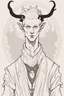 Placeholder: young satyr male albino alchemist with small horns in the style of Aubrey Beardsley