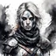 Placeholder: highly detailed, ink wash and watercolor concept illustration of a female Nordic rogue warrior character , maximalist, sharp focus, highest resolution, in the styles of Agnes Cecile, Alex Pardee, and Bill Sienkiewicz, 8k, coarse, gritty textures