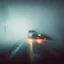 Placeholder: car accident in the middle of the road everything is covered in fog