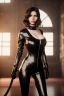 Placeholder: sophia vergera dressed in black leather catsuit, with a whip in her hand, inside a dungeon, busty, cleavage, angry, stern look, volumetric lighting, particales,highly detailed,cinematic, deep colours,8