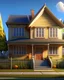 Placeholder: Hyper-realistic Pixar style american suburb frontview of a house