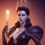 Placeholder: Teresa Orlowski as evil queen in black leather, busty, cleavage, angry, stern look. character design by cory loftis. unreal engine 5, artistic lighting, highly detailed, photorealistic, fantasy