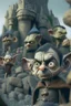 Placeholder: mr bean as goblin kid among other goblins in stone castle, 4 k, trending art, depth of field