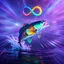 Placeholder: infinity symbol ∞ with vibrant powerful fish jumping out of the water, striking, neon, chiaroscuro, dramatic, captivating, powerful, fantasy, beautiful, octane render, 16k post-production, artstation: award-winning: atmospheric: commanding: fantastical: clarity: ultra quality: striking: brilliance: stunning colors: amazing depth; lens: f/11, 35mm