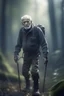 Placeholder: portrait of cyborg old man using a walker in the woods, zeiss prime lens, bokeh like f/0.8, tilt-shift lens 8k, high detail, smooth render, down-light, unreal engine, prize winning