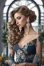 Placeholder: full body woman, from Russian Federation , elegant dress, elegant curled hair , 19 years old ,earring, make up,8k, Candid avant garde portrait, charming woman, wearing Lovely Flower Diamond Pendant, octane render 3d, plastic material