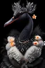 Placeholder: Black swan it portrait, textured detailed feathered adorned with bioluminescence malachit colour enaissance style grey and black and white pearls, and black diamond headdress apink and orange florals, organic bio spinal ribbed detail of detailed creative rennaisance style light white colour florwers moonlight background extremely detailed hyperrealistic maximálist concept art