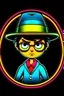 Placeholder: Gustavo Petro, comic style artwork, dark yellow, black, red and blue, with wide-brimmed hat, with white shirt, calm, chibi