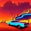 Placeholder: art deco, cyberpunk, neon muscle car, desert road, sunset, full colour, hd,