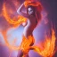 Placeholder: woman made of fire, fire angel, full body portrait, long flowing hair, only wearing bikini made of fire, highly detailed, real life photo, photo quality, extremely detailed, high quality, standing in fire, highly detailed, lots of fire around