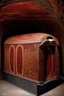 Placeholder: A grayish red volcanic vault made out of brimstone designed in ancient Greek pottery painted by Gustav Klimt