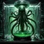 Placeholder: Glass vat holding a fantastical lovecraftian xenomorphic tentacled creature in greenish viscous liquid, Cinematic sci-fi movie still of a dystopian abandoned lab, art from beyond, dramatic, poster art masterpiece, silver and black and green color scheme, by Jakub Rozalski and H.R. Giger and John Cassaday and Peter Gric, hyperreal