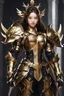 Placeholder: Half body Photography,very beautiful Modeling Chinese Girl,full body,looking front view,brown long hair, mechanical,delicate gold,silver metalic parts, golden parts, intricate armor, detailed part,Movie Still