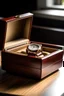 Placeholder: Generate an image of a single luxurious watch box set against a backdrop of soft, natural lighting. The box should feature a rich, mahogany wood finish with subtle, polished brass accents."