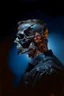 Placeholder: 1970's dark fantasy cover dnd style oil painting of terminator with a glass brain in a minimalist far perspective.