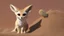 Placeholder: Highly detailed medium shot of a fennec fox, sand, beige, cute, sun, hot, cacti