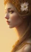 Placeholder: Portrait of beautiful women, correct facial symmetry, golden crown, dark brown hair, dark background, white flowers, loish style, painting, 8k, colorful, brush strokes,