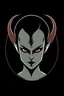 Placeholder: creepy evil androgynous human with small demon horns and no hair. Logo style.